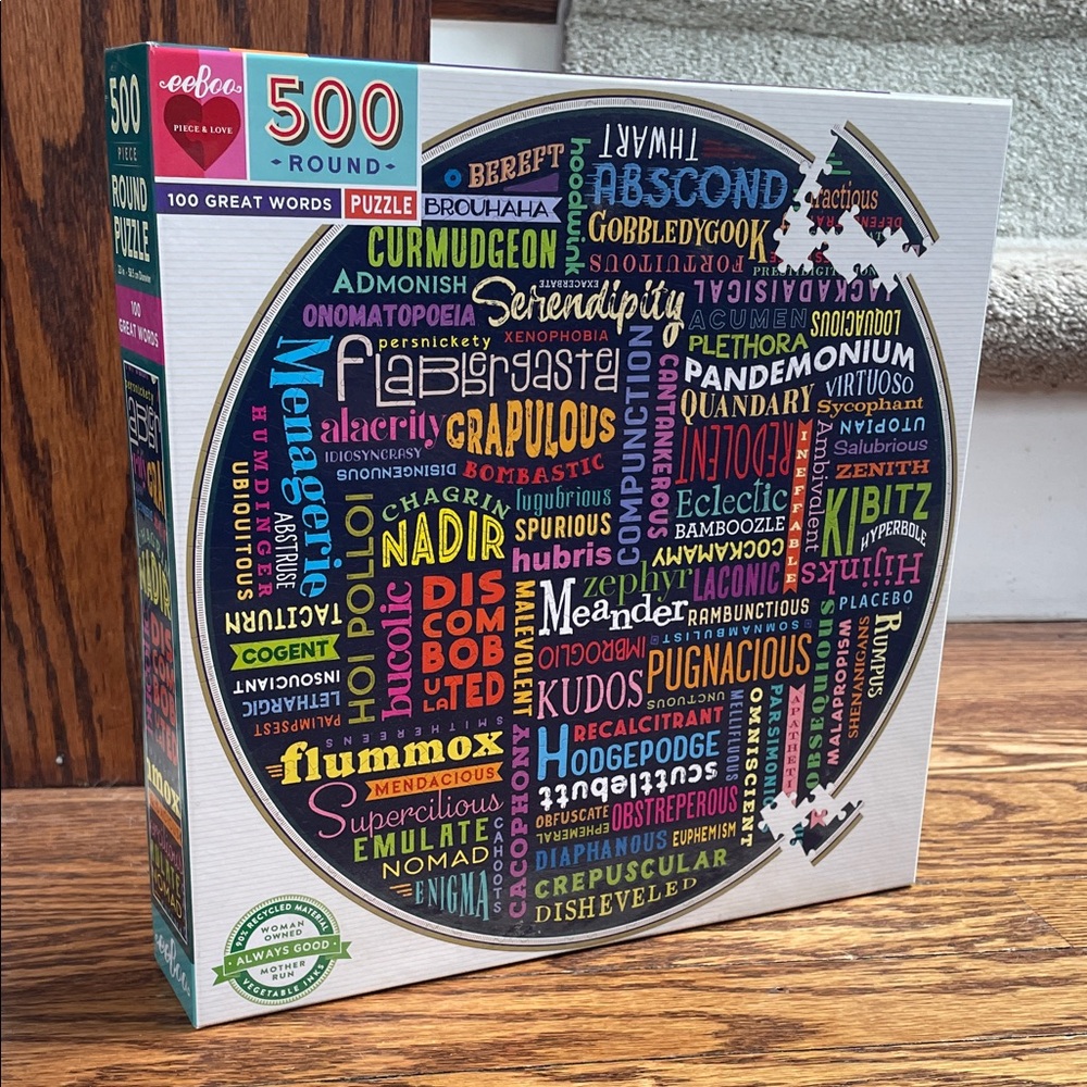500 Piece Round Jigsaw Puzzle Featuring 100 Great Words